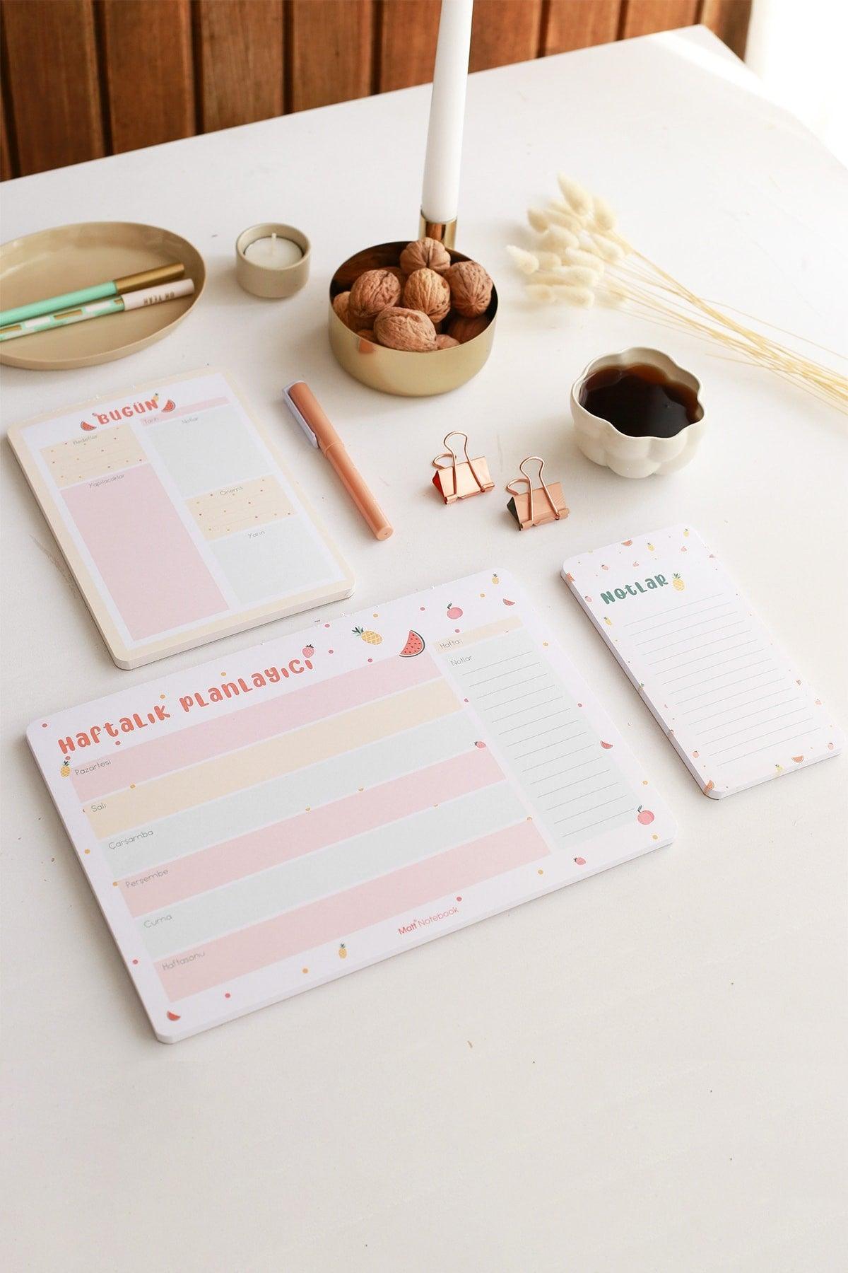 3 Pcs Desktop Planner Set Fruit