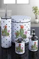 4 Piece Bathroom Set Cactus Patterned White - M2 - Swordslife