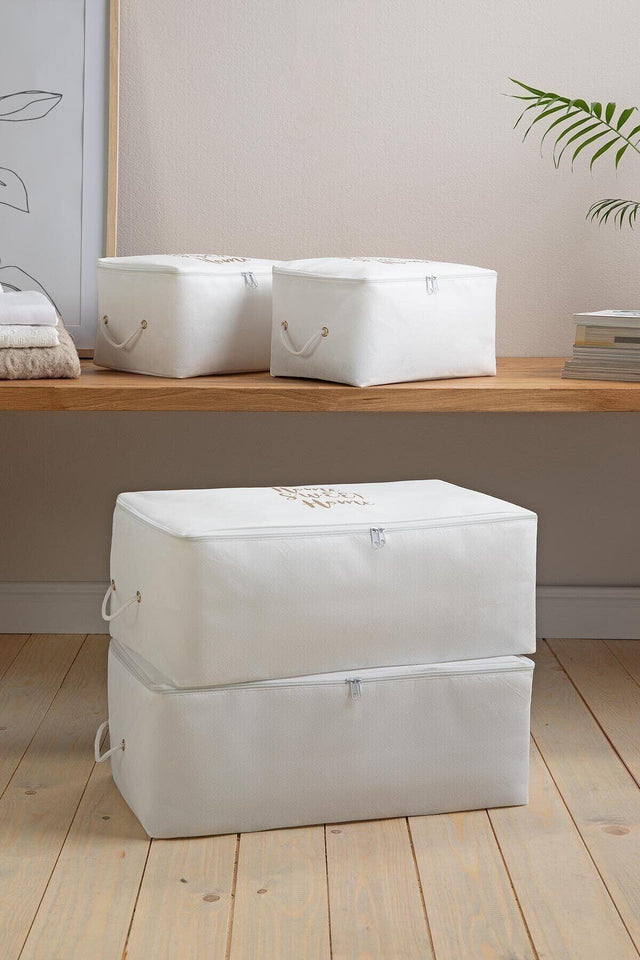 Set of 4 White Color Printed Storage Bags - Swordslife