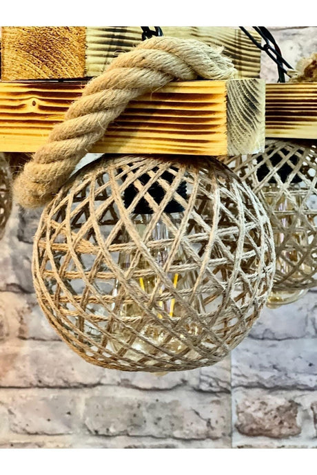 4 Natural Wood Rope Design Wicker Ball Stylish Design Chandelier - Swordslife