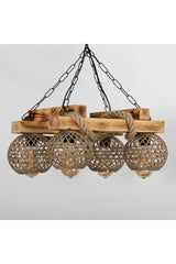 4 Natural Wood Rope Design Wicker Ball Stylish Design Chandelier - Swordslife