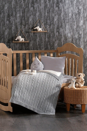 Lily Gray Baby Sleeping Set with 4 Piece Booties and 100% Cotton Knitwear Blanket and Pear Pillow - Swordslife