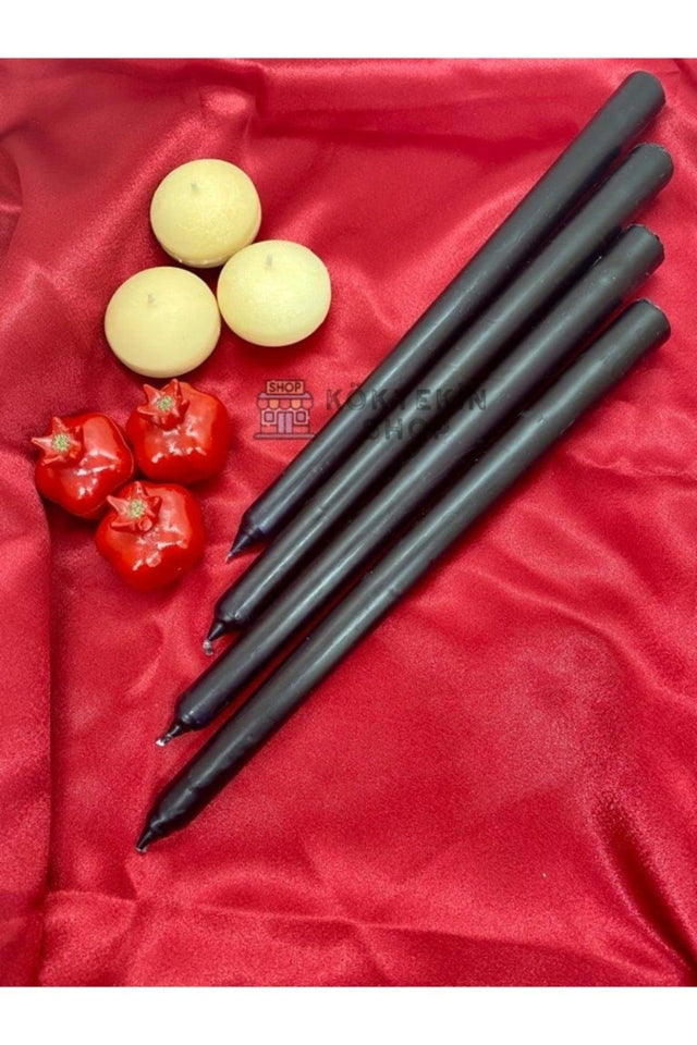 4 Pieces Black Glossy Black Color Cylinder Taper Candlestick Candle with Pearlescent Black Long Thin Conical 4 Pieces - Swordslife