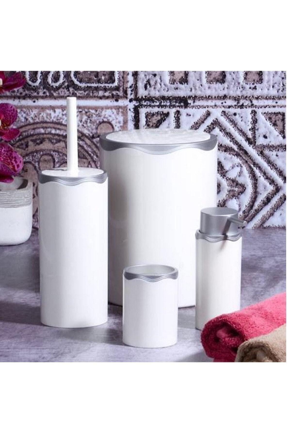 4 Piece Acrylic White Matt Silver Bathroom Set