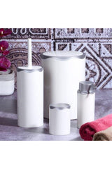 4 Piece Acrylic White Matt Silver Bathroom Set