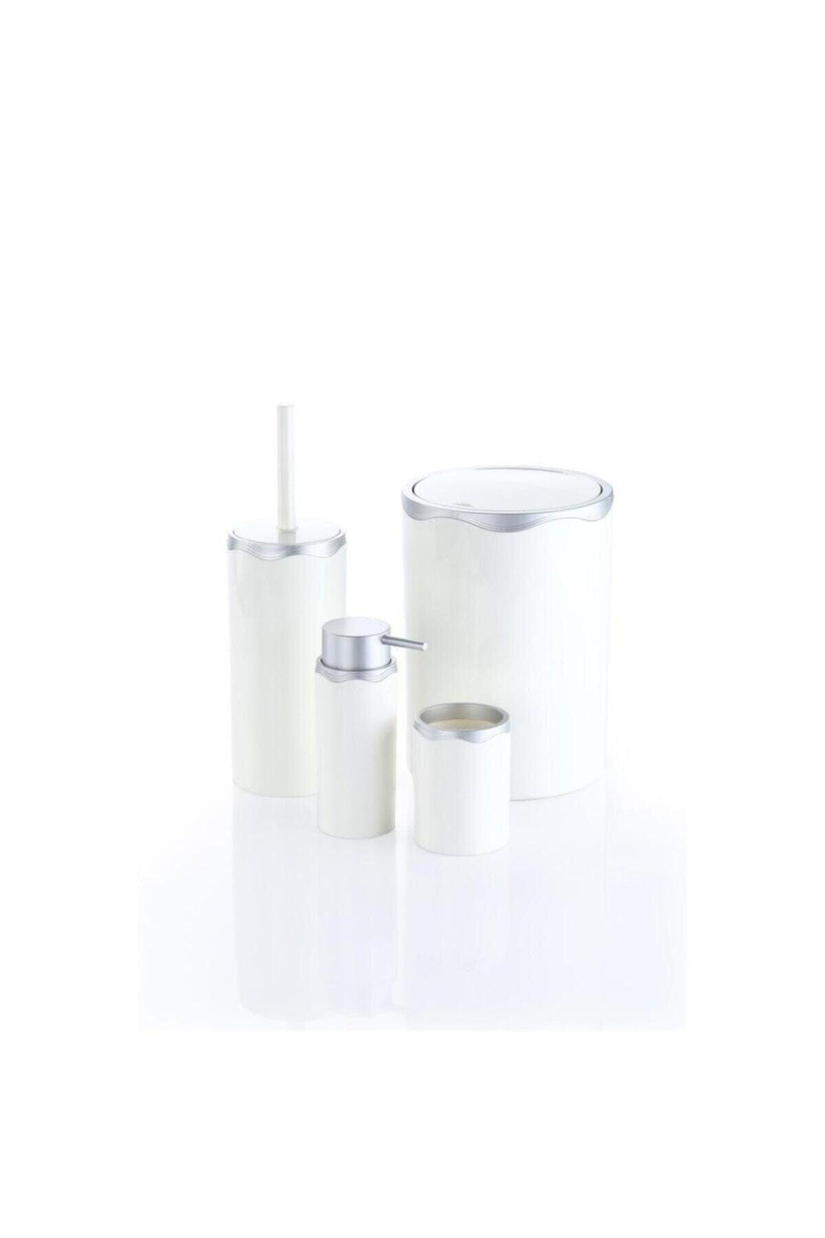 4 Piece Acrylic White Matt Silver Bathroom Set