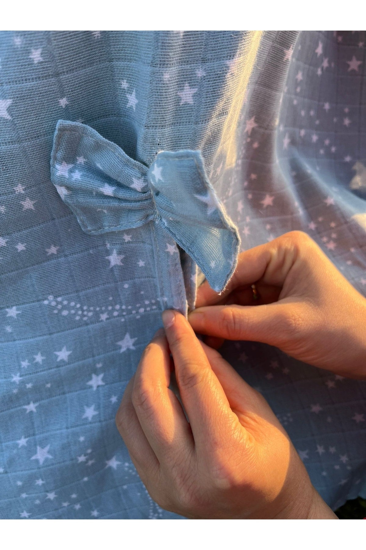 Run Baby Muslin Fabric Snap Fastener Stroller Cover (Light Blue Star) 75X100Cm