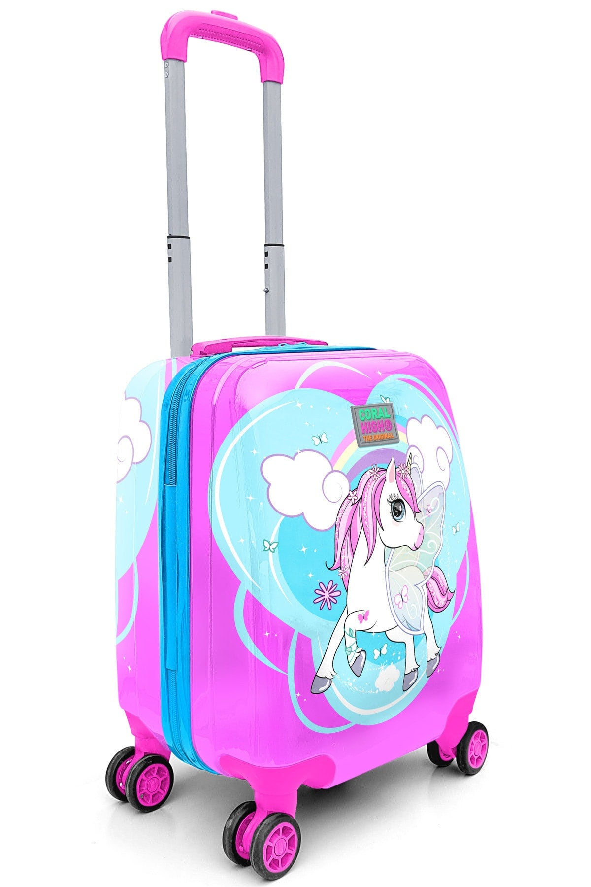 Kids Blue Neon Pink Unicorn Patterned Luggage 16712