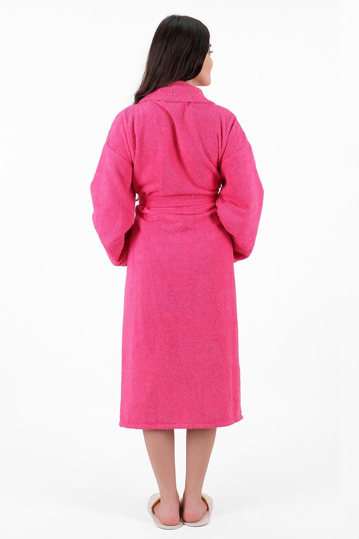 Soft Line 100% Cotton Salyaka Fuchsia Color (L-XL-2XL-3XL-4XL) Large / Large Size Bathrobe - Swordslife