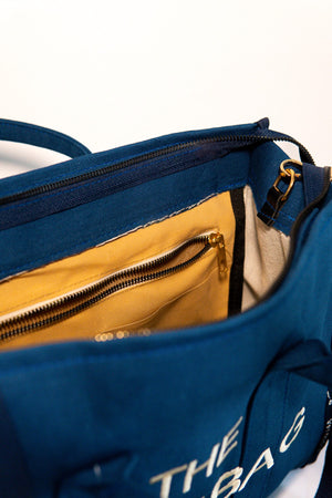 Women'S Navy Blue Tote Bag Canvas Long Strap Bag Hand And Shoulder Bag