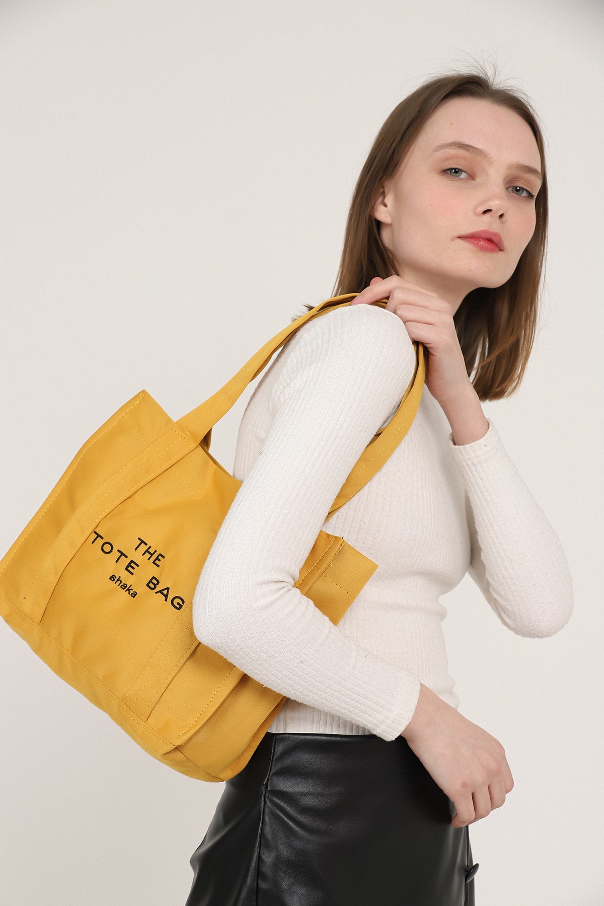 Mustard U45 Snap Closure The Tote Bag Embroidered Canvas Fabric Casual Women's Arm And Shoulder Bag 25x