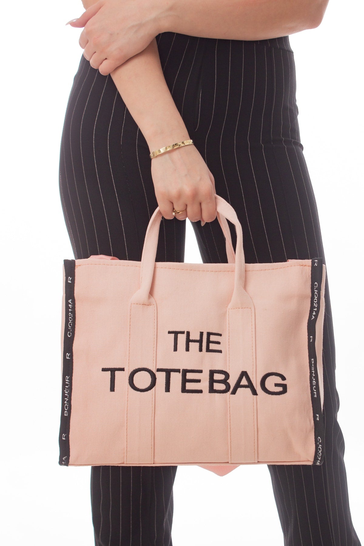 Women'S Powder Pink Tote Bag Canvas Long Strap Bag Shoulder Bag