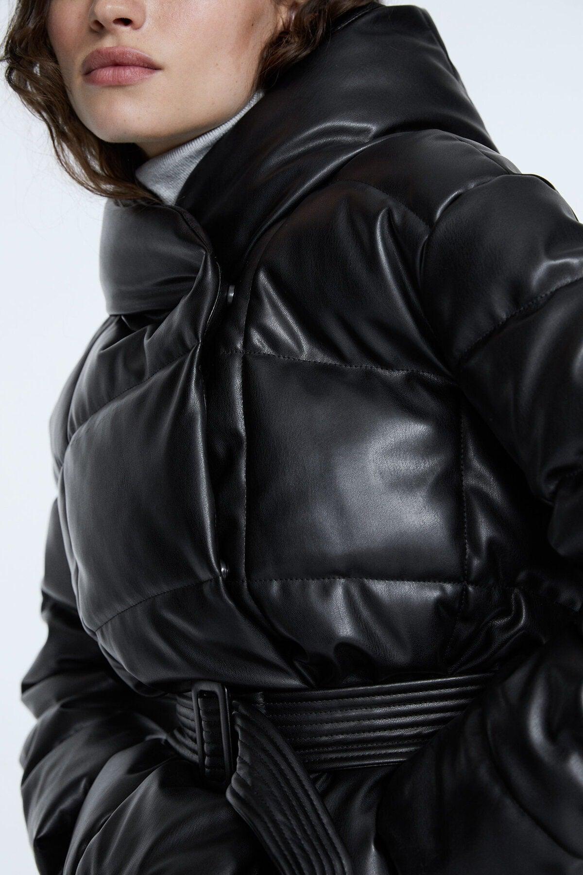 Arched Faux Leather Inflatable Coat - Swordslife