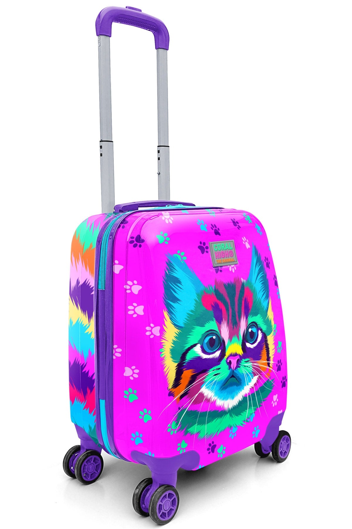 Kids Purple Pink Cat Patterned Child Suitcase 16717