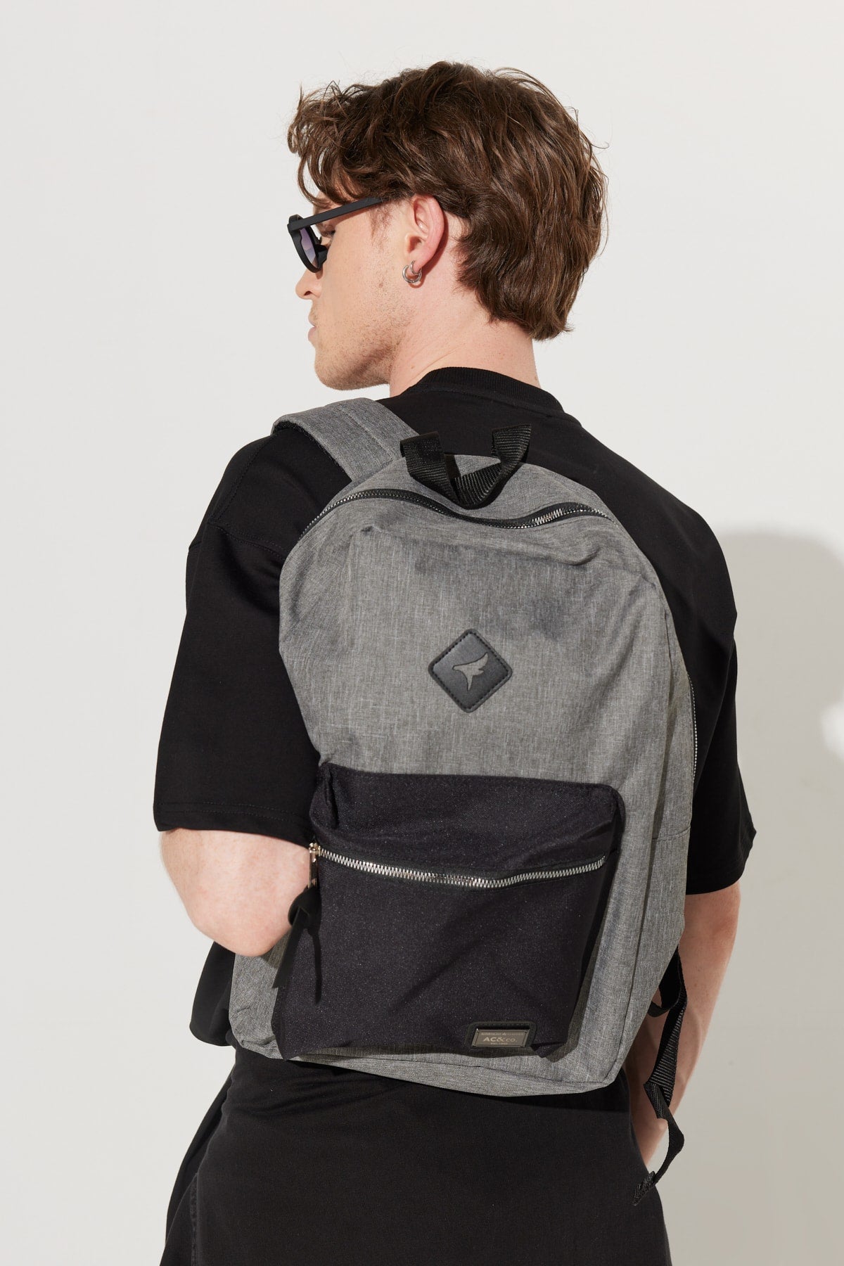 Men's Grey-Black Logo School-Backpack