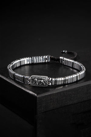 Certified Hematite Natural Stone Knitted 925 Silver Design Bracelet (Lion Symbol)