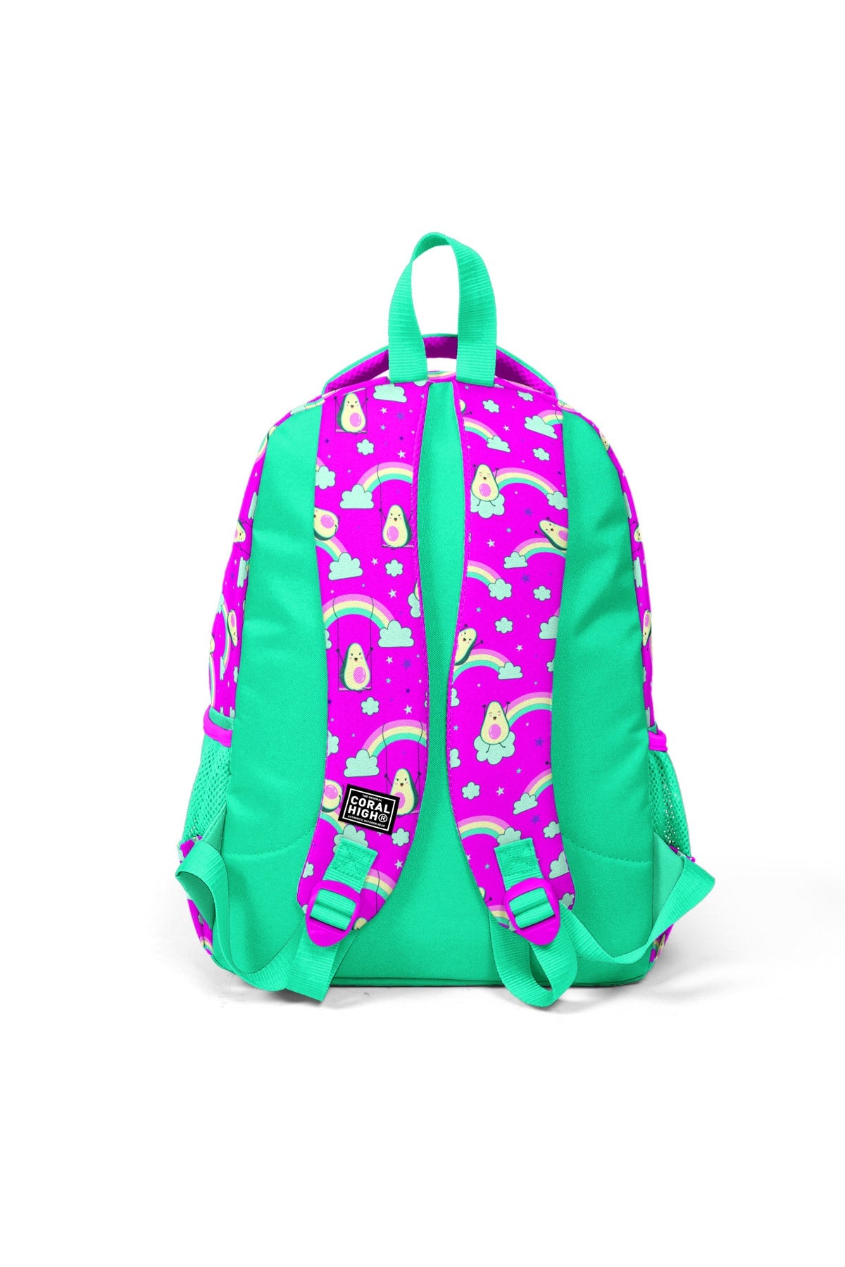 Kids Water Green Pink Three Compartment School Bag 23491