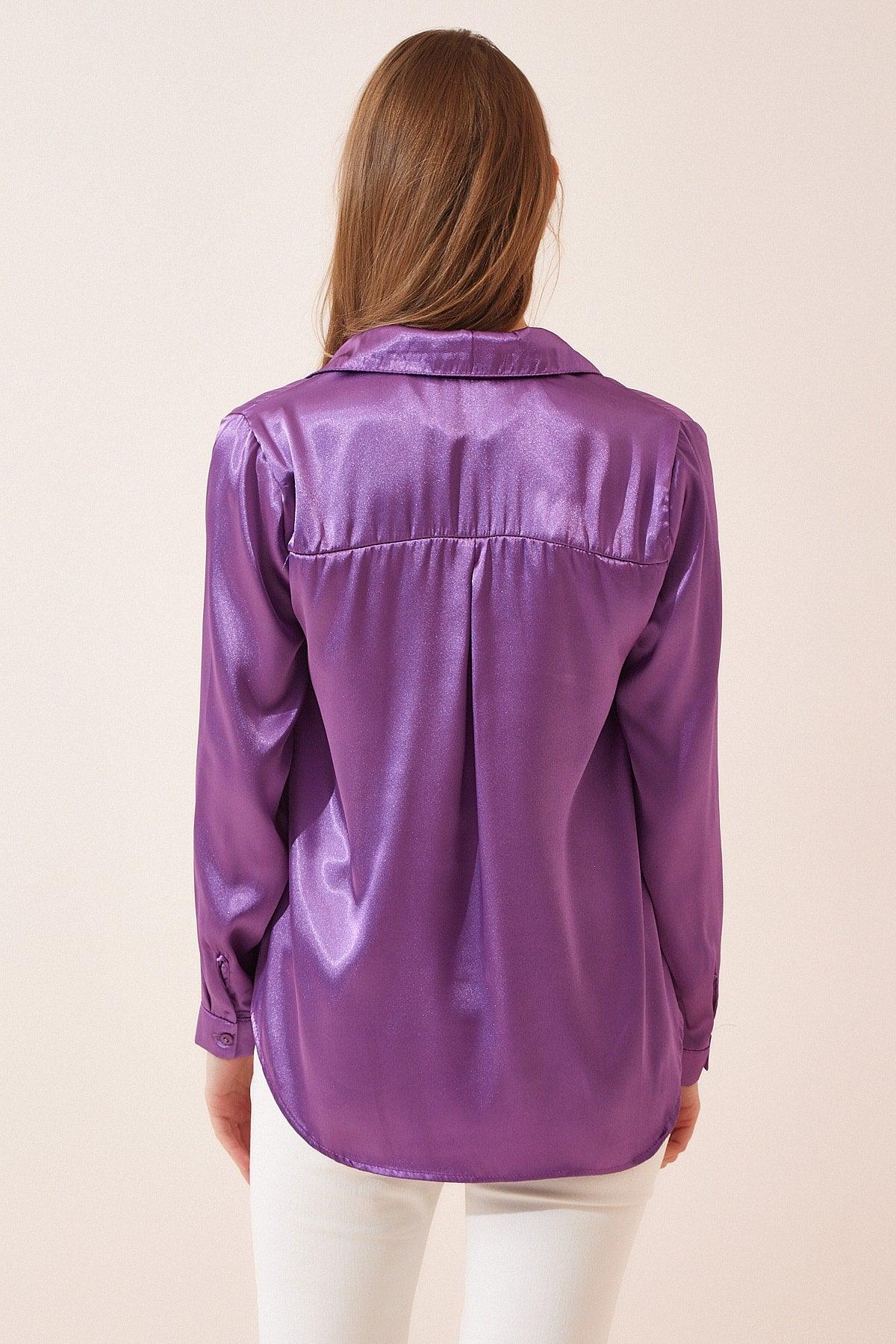 Women's Purple Light Flowy Satin Shirt DD00990 - Swordslife