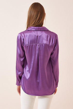 Women's Purple Light Flowy Satin Shirt DD00990 - Swordslife