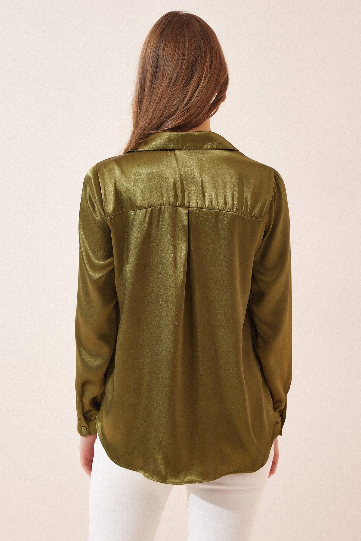 Women's Green Light Flowy Satin Shirt DD00990 - Swordslife