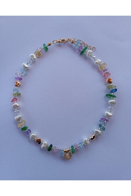 Multi Colored White Glitter Tip Natural Stone Necklace - Swordslife