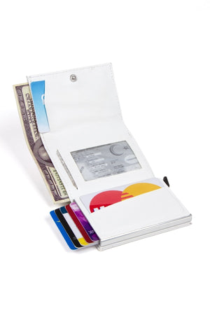 Unisex Leather Aluminum Mechanism Sliding Card Holder Wallet With Paper Money Compartment (7,5X10Cm)