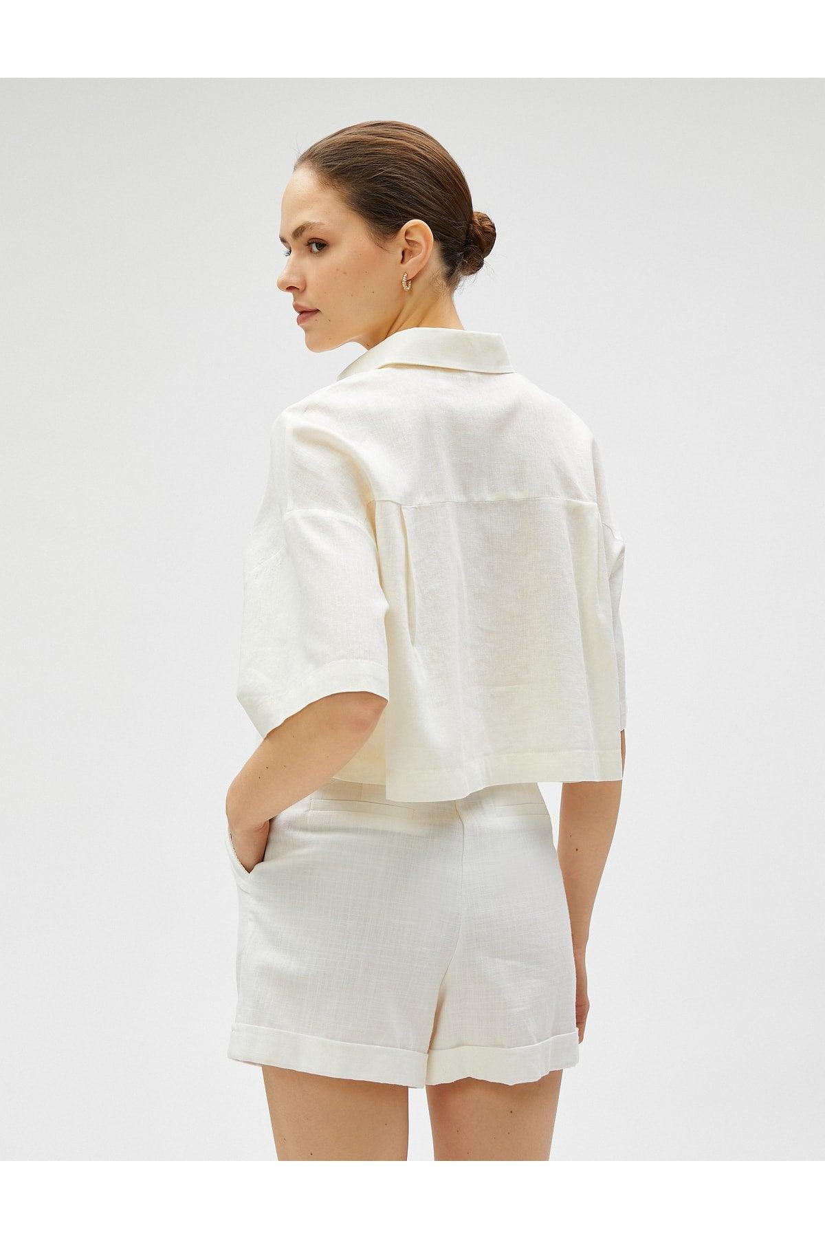 Linen Blend Crop Oversize Shirt - Swordslife