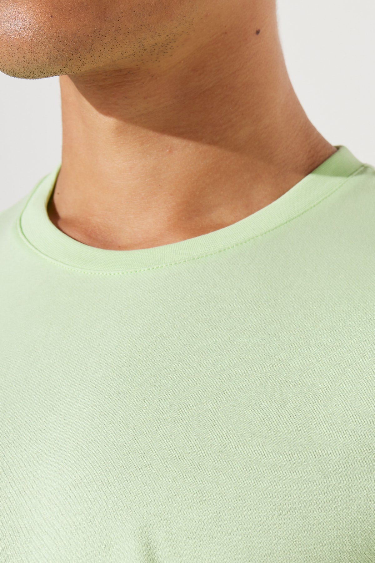 Men'S Light Green Slim Fit Slim Fit 100% Cotton Crew Neck Short Sleeved T-Shirt