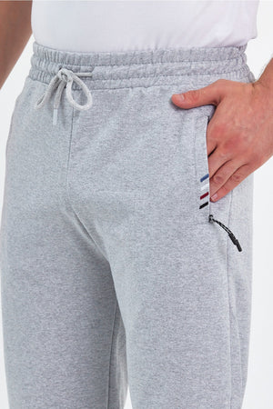 Gray Men'S Zipper Pocket Embroidery Detail Straight Leg Casual Fit Sweatpants