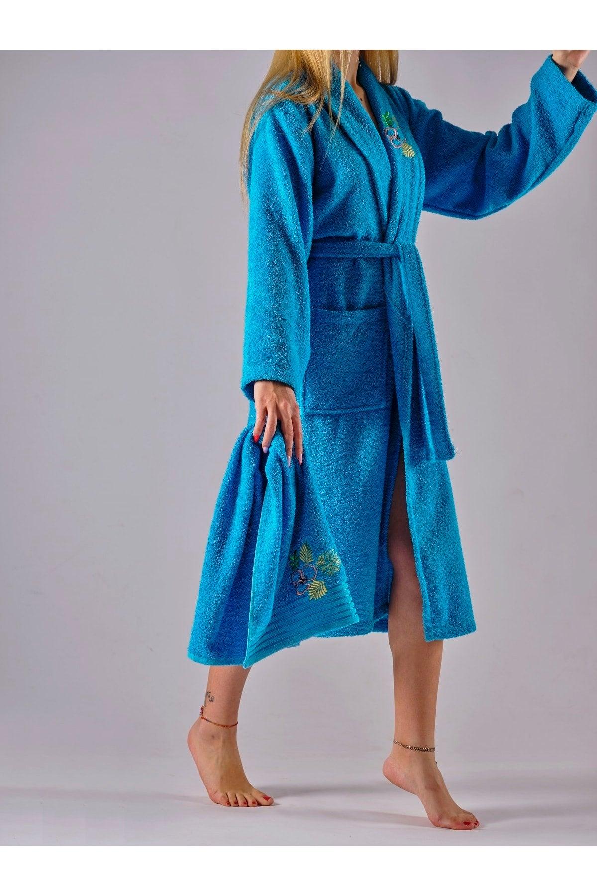 Alya Luxury Embroidered Cotton 2 Piece Bathrobe Set - Swordslife