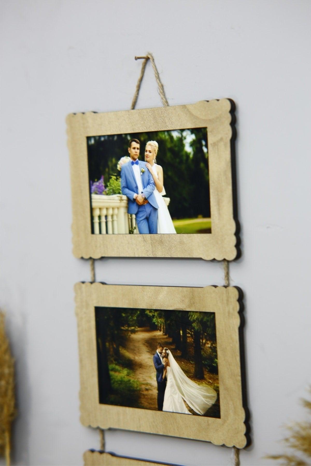 Wooden Triple 10x15 Cm Horizontal With Rope Photo Hanger - Swordslife