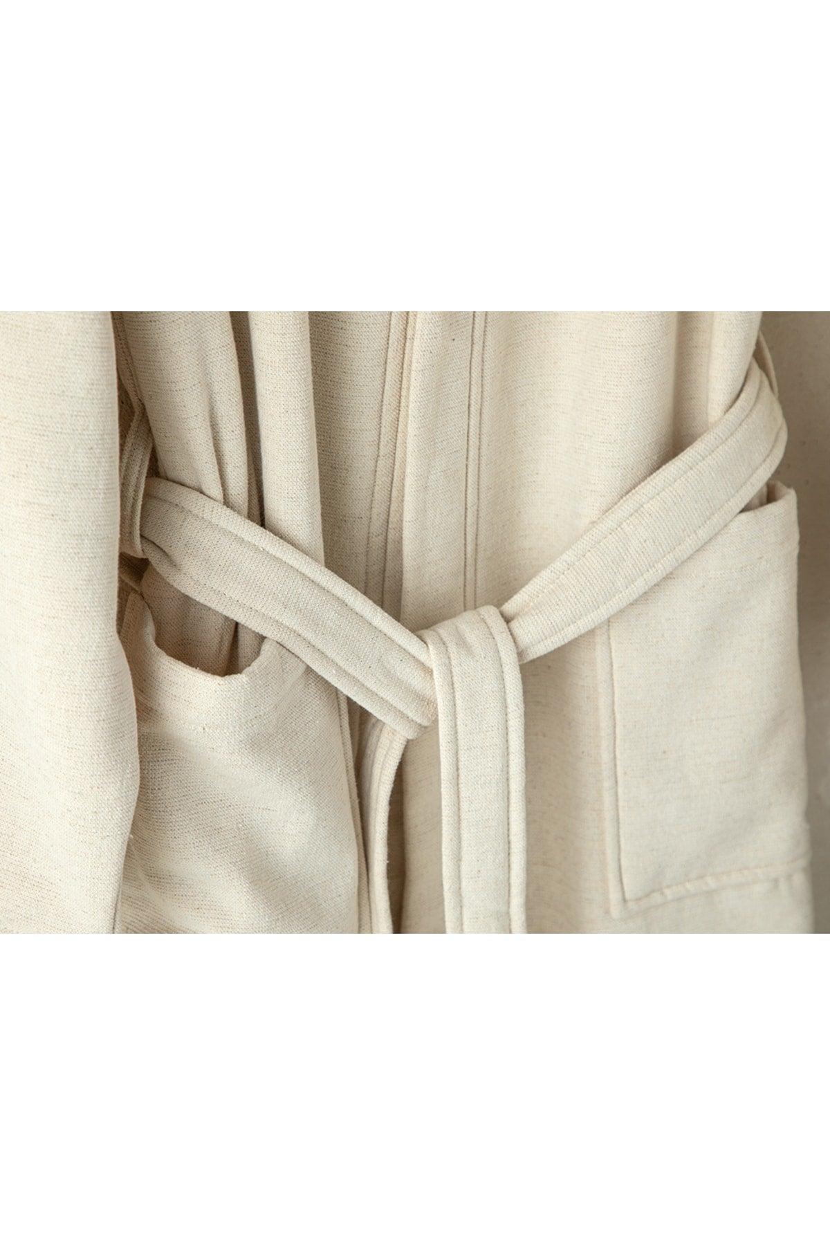 Natural Cotton & Linen Kimono Bathrobe Sm Beige - Swordslife