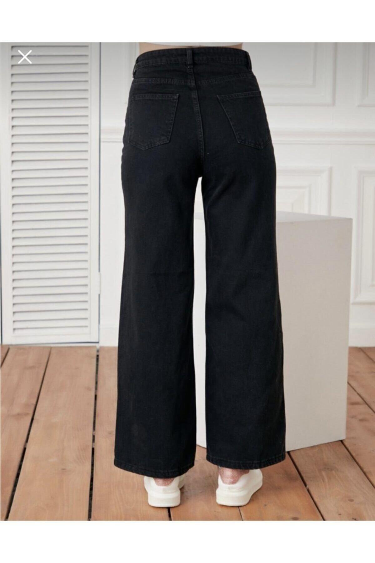 Women's Black High Waist Wide Leg Wide Leg Jeans - Swordslife