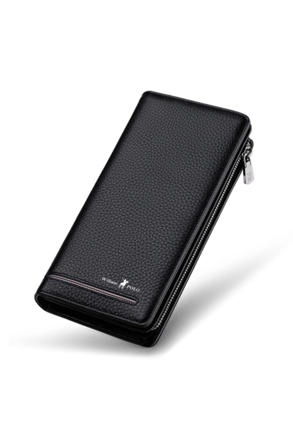 Alta Qualıta Men's Black Genuine Leather Long Wallet Card Holder