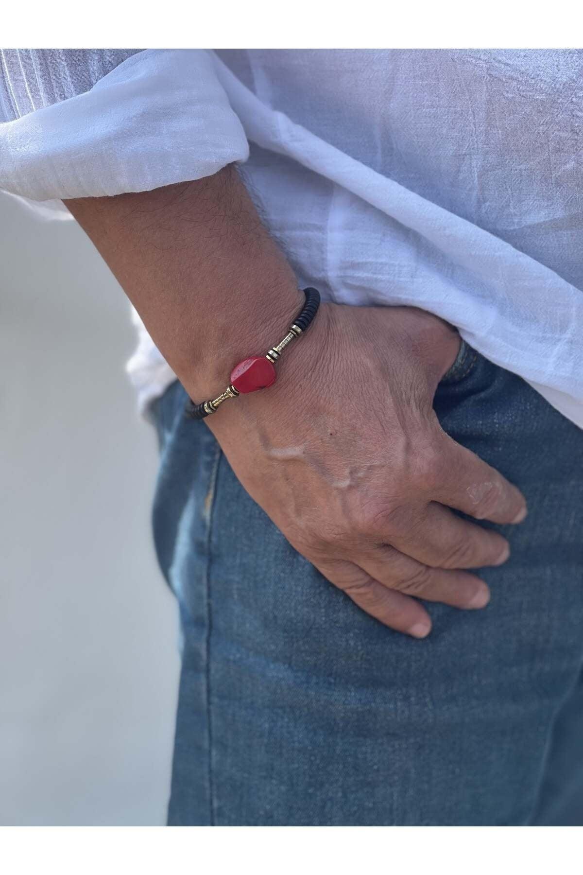 Coral & Hematite & Lava Stone Unisex Bracelet - Swordslife