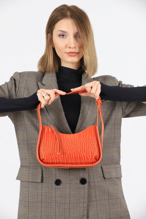 Women'S Crocodile Patterned Orange Baguette Bag