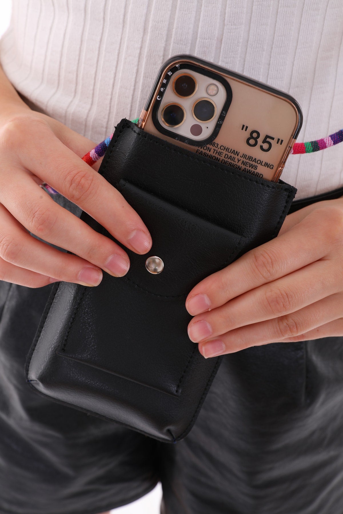 Black Color, Colorful Strap Shoulder Bag Cell Phone Bag Card Holder