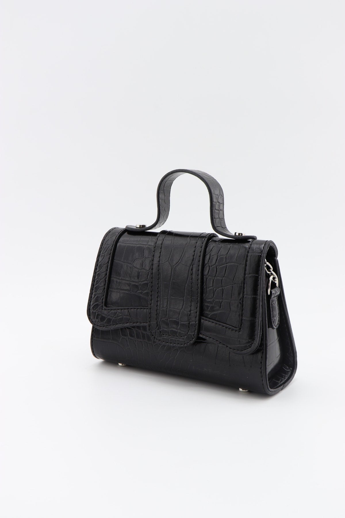 Women'S Black Leather Chain Strap Mini Hand And Shoulder Bag