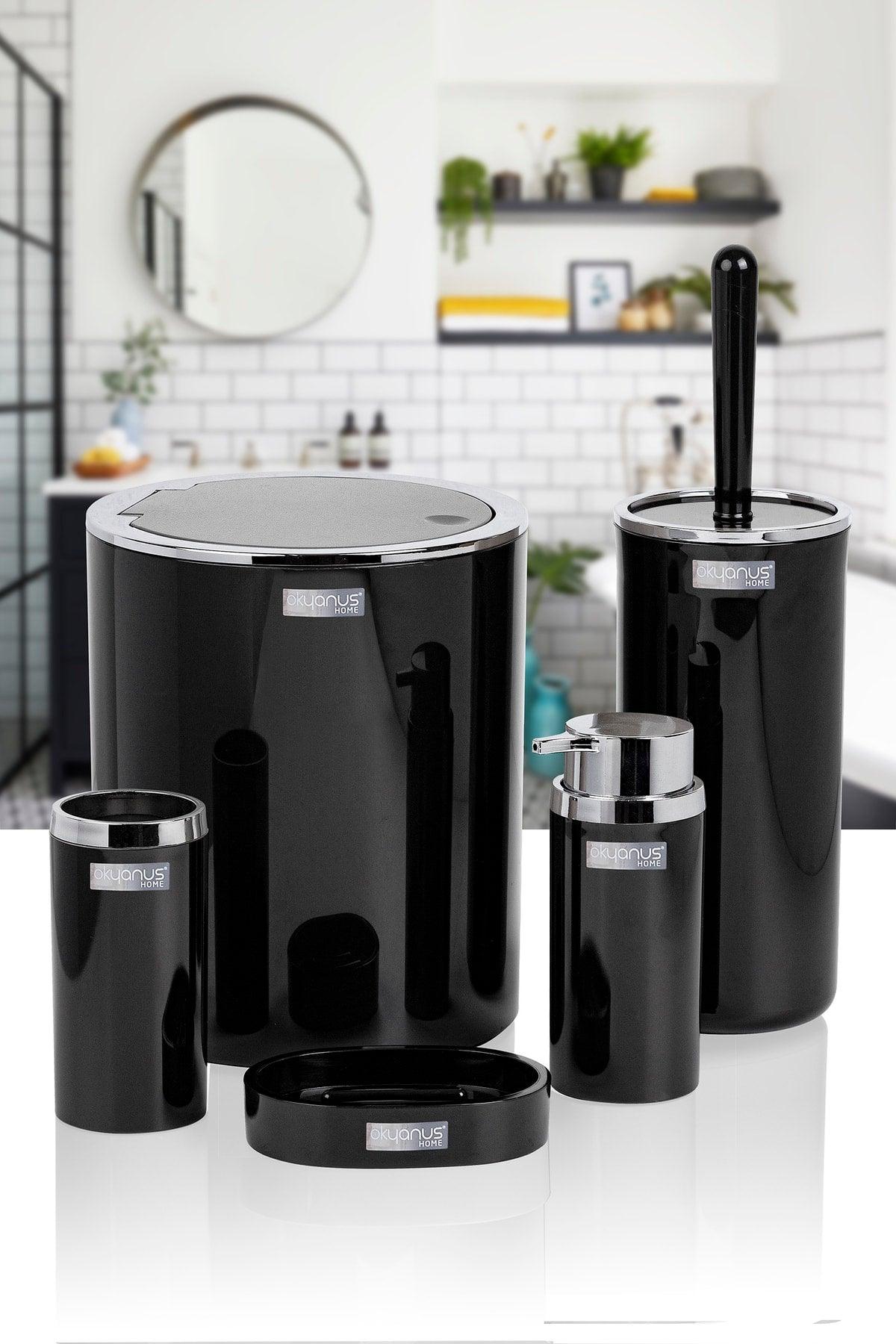 Black Round Chrome 5 Pcs Bathroom Set - Swordslife