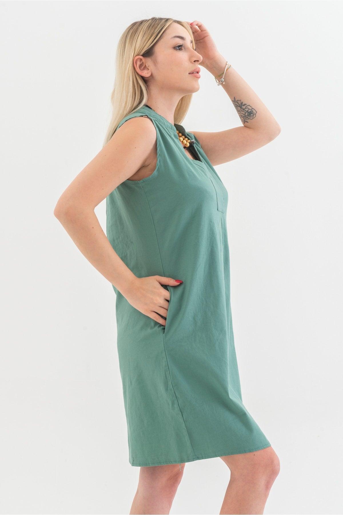 Washed Cotton Lycra Dress with Pockets - Swordslife