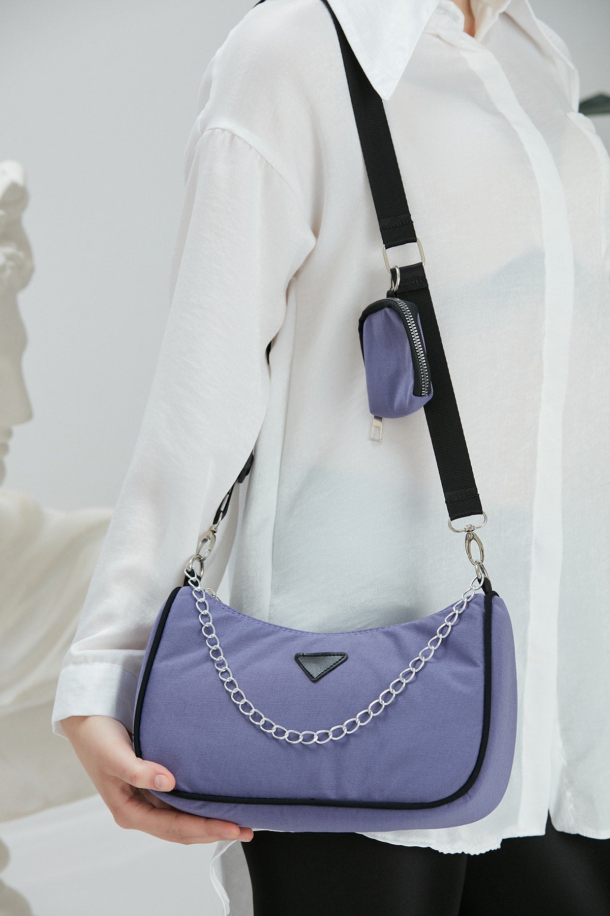 Lilac U6 Women's Cross Shoulder Bag with Chain Strap Detailed And Adjustable Strap Wallet B:12 E:27 G:1