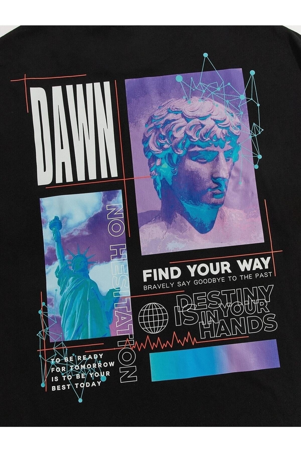 Men'S Black Oversize Dawn Printed T-Shirt