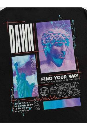 Men'S Black Oversize Dawn Printed T-Shirt