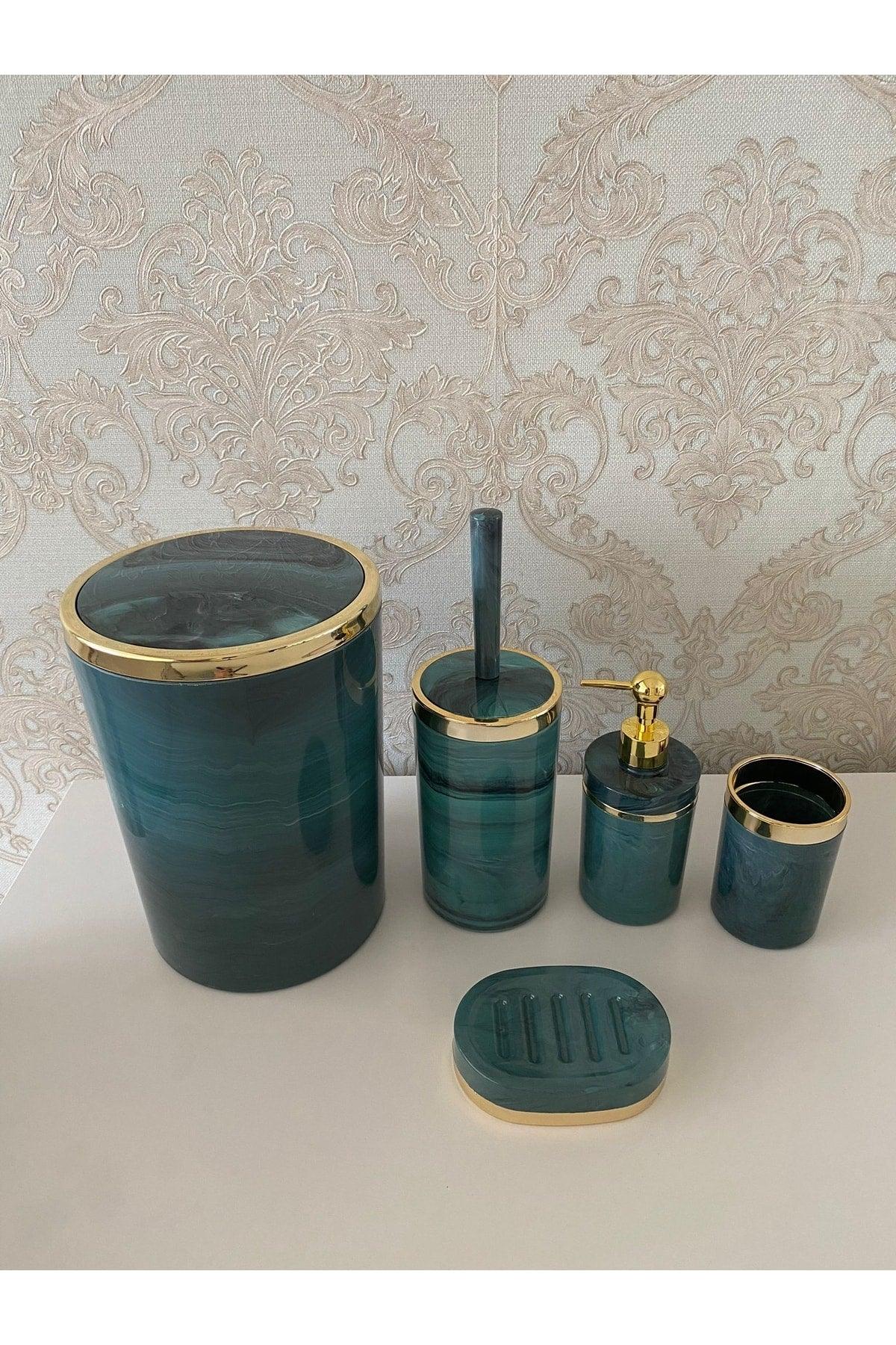 Piece Marble Pattern Bathroom Set / Wc Brush Holder, Liquid - Solid Soap Dispenser, Dustbin, Toothbrush Holder - Swordslife