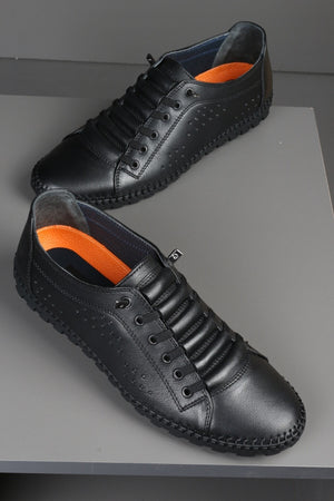 Casual Elastic Laceless Summer Genuine Leather Men'S Shoes