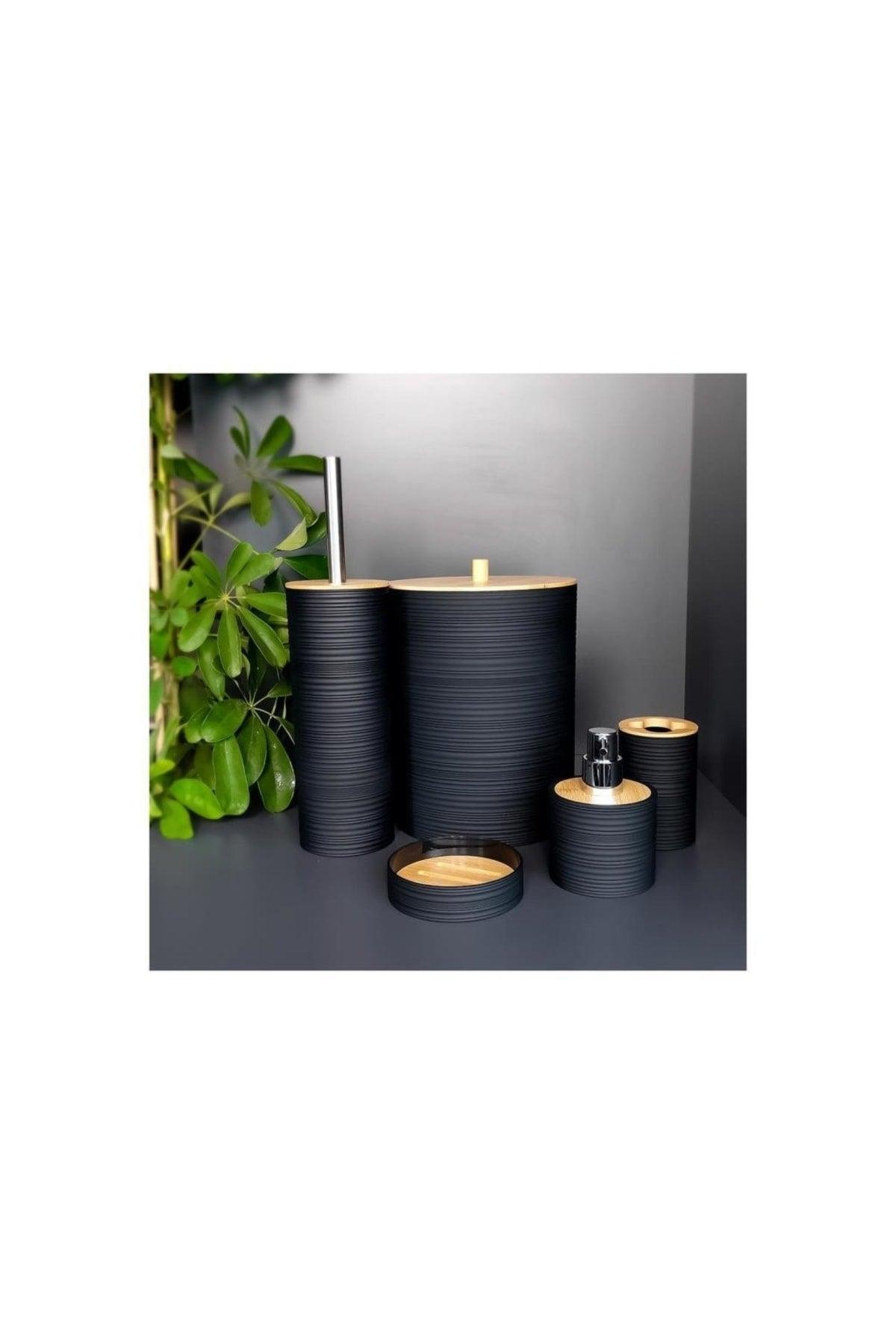 Acrylic 5 Piece Bath Set With Bamboo Cover Black Dc1.tr-3040 - Swordslife