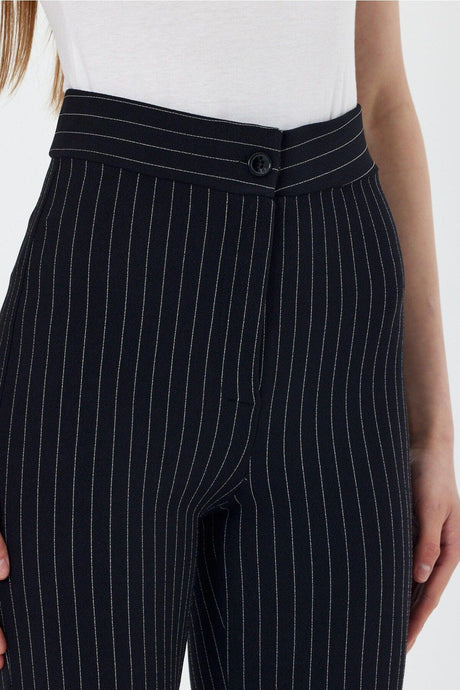 Women's Striped Black High Waist Gatherer Bell-Red Palazzo Trousers - Swordslife