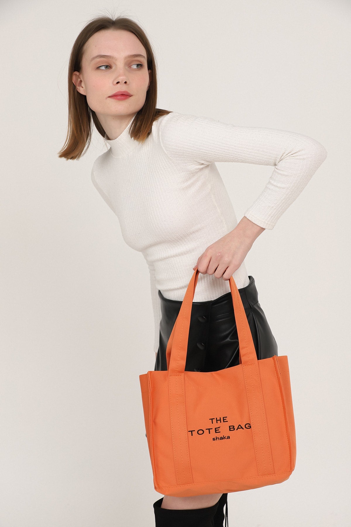 Orange U45 Snap Closure The Tote Bag Embroidered Canvas Fabric Casual Women's Arm And Shoulder Bag 25