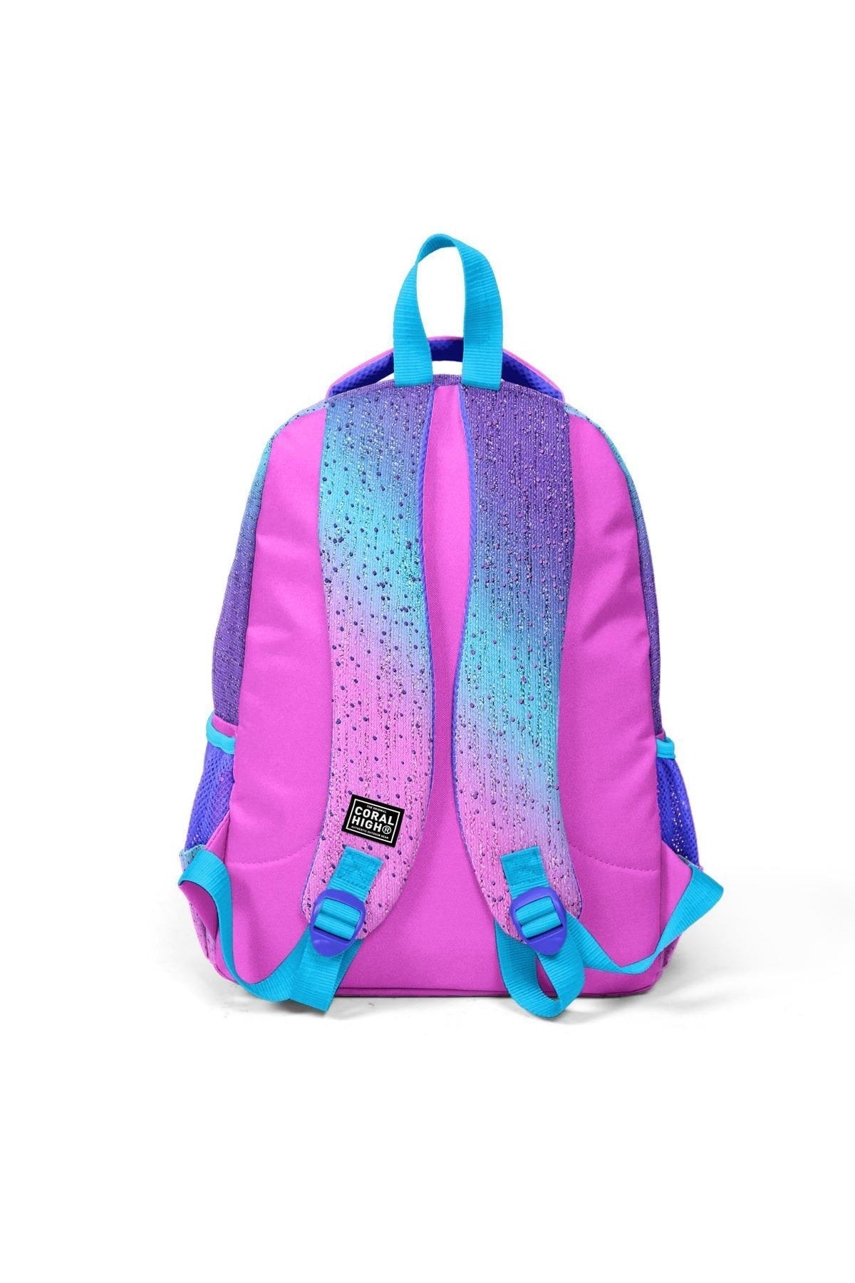 Kids Light Pink Blue Tortoise Pattern Three Compartment School Backpack 23497