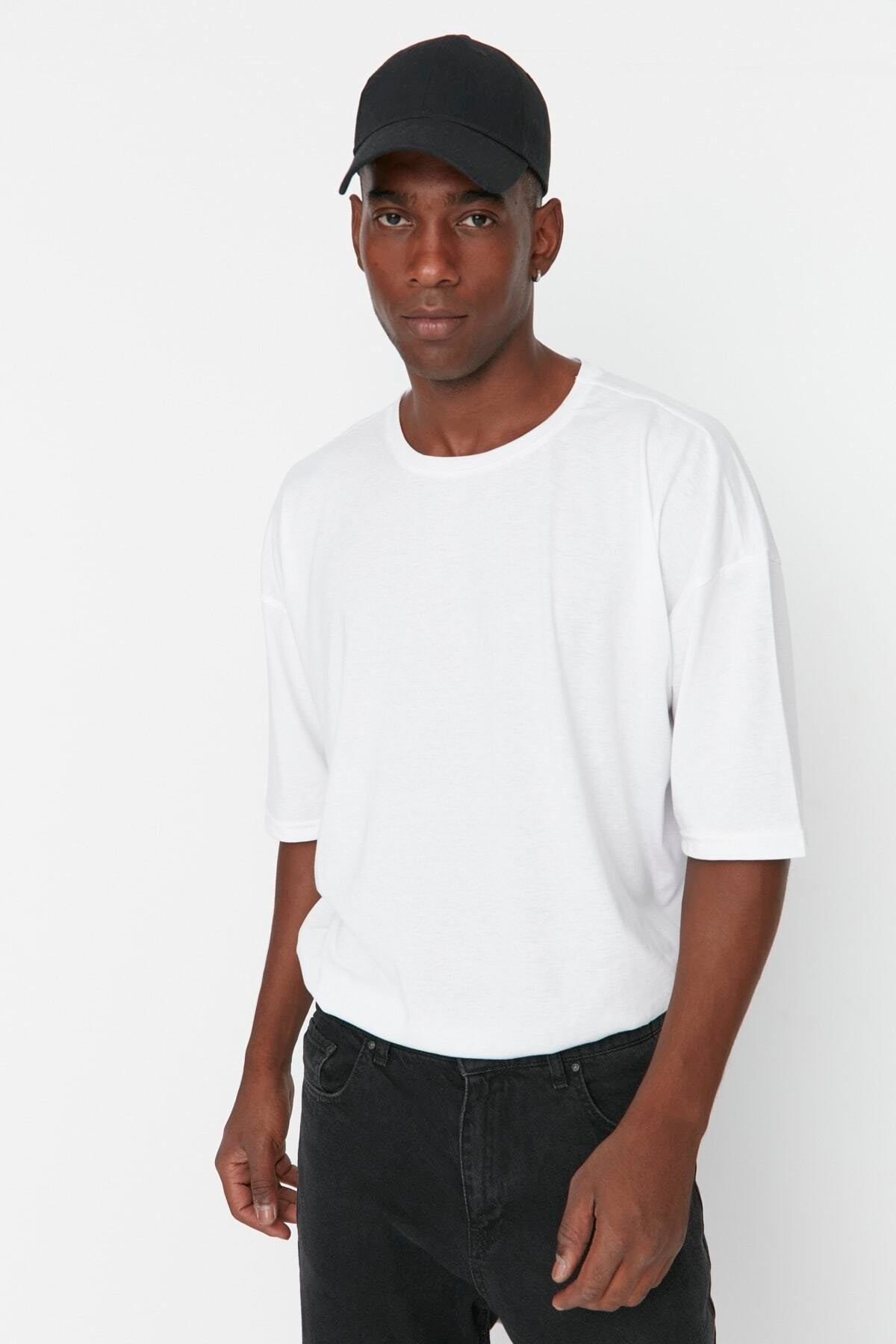 White Men'S Basic Oversize Crew Neck Short Sleeve T-Shirt Tmnss22Ts0317